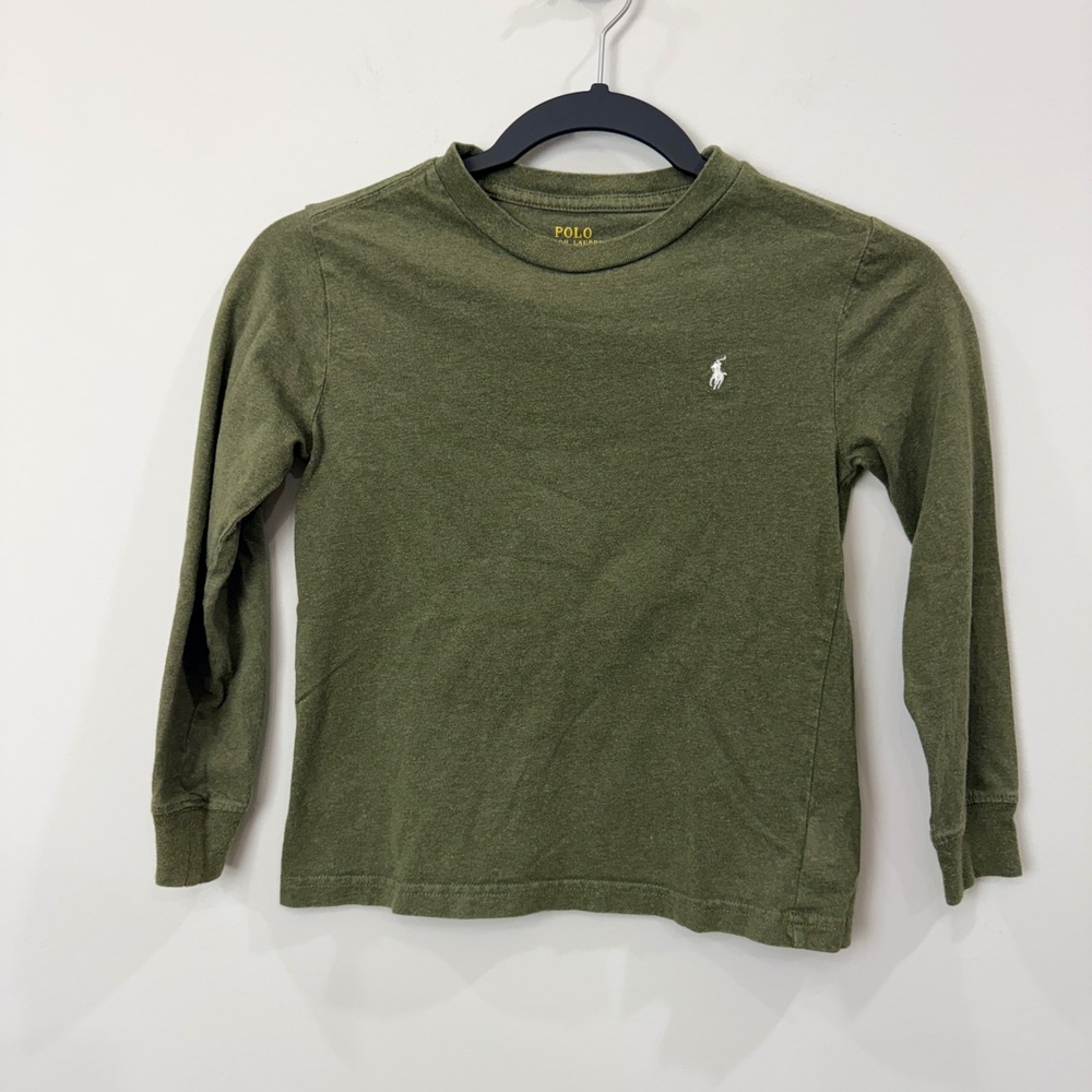 Polo Ralph Lauren Kids Size 6 Long Sleeve T-Shirt Olive Green Heather Pony Logo